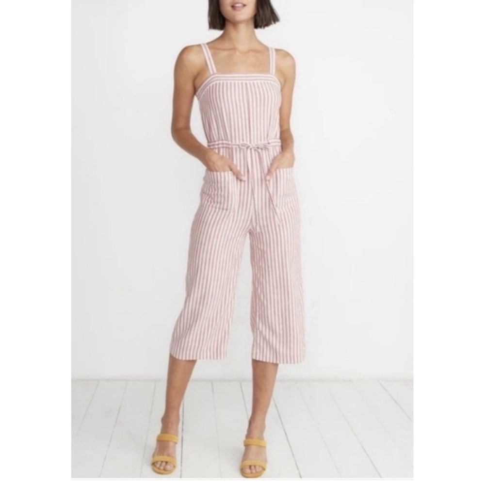 Marine Layer Rita Striped Crop  Red White Belted Jumpsuit Size Small
